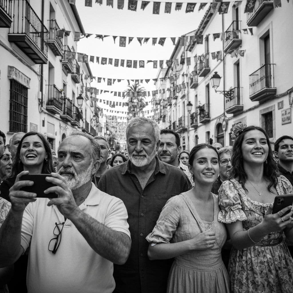 Gente disfrutando y grabando una festividad